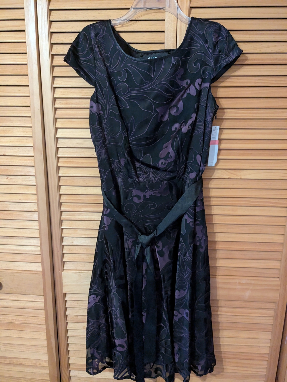 Alex Marie Black with Plum Floral Tie-Waist Midi Dress